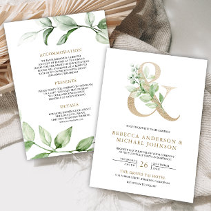Invitation Sage Greenery or Ampersand blanc Mariage