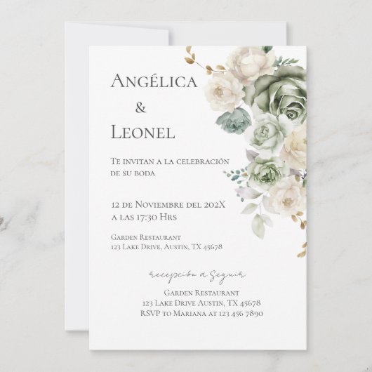 Invitation Sage Greenery Spanish Wedding (Devant)
