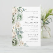Invitation Sage Greenery Spanish Wedding (Debout devant)