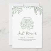Invitation Sage Hand Drawn Just Married Car Whimsical  (Devant)