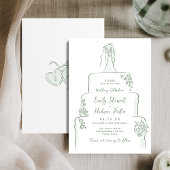 Invitation Sage Hand Drawn Wedding Cake Whimsical