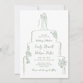 Invitation Sage Hand Drawn Wedding Cake Whimsical (Devant)