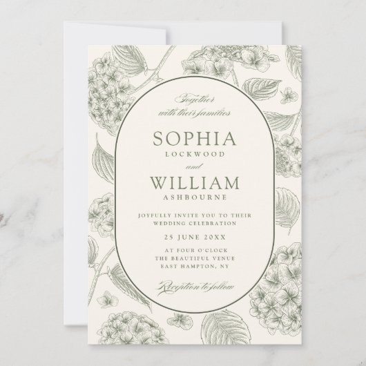 Invitation Sage Hydrangea Vintage Wedding (Devant)