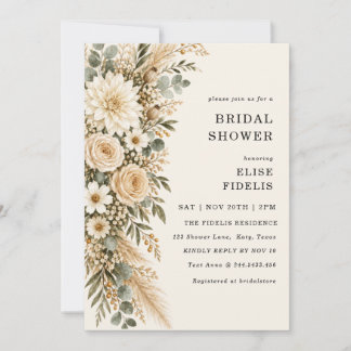 Invitation Sage & Ivory Floral Pampas Baby Shower de Mariage