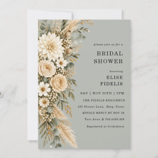 Invitation Sage & Ivory Floral Pampas Baby Shower de Mariage