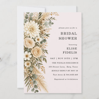 Invitation Sage & Ivory Floral Pampas Baby Shower de Mariage