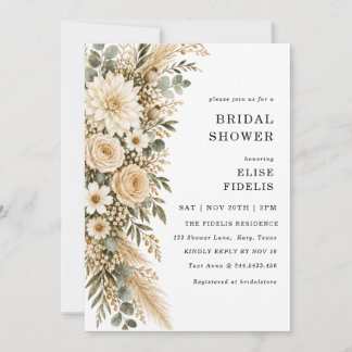 Invitation Sage & Ivory Floral Pampas Shower de Mariage