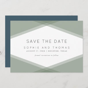 Invitation Sage Layered Géométrique & Ardoise Bleue Enregistr