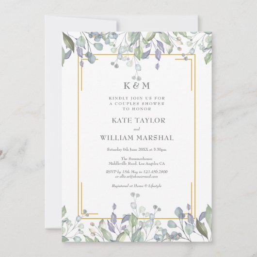 Invitation Sage Lilac Floral Monogramme Mariage Couples Douch (Devant)
