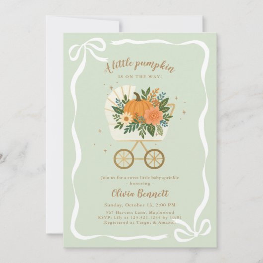 Invitation Sage Little Pumpkin Baby Sprinkle (Devant)