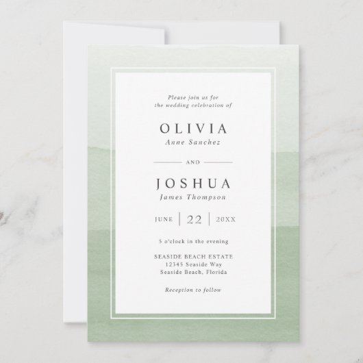 Invitation Sage Mariage moderne tout en un (Devant)