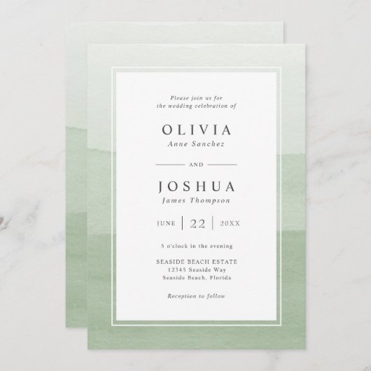 Invitation Sage Mariage moderne tout en un (Devant / Derrière)