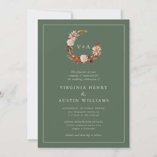 Invitation Sage Mariage monogramme (Devant)