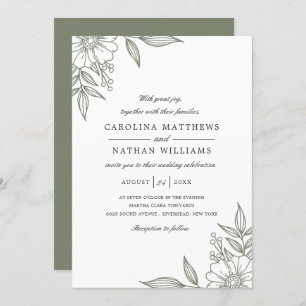 Invitation Sage Mariage simple et élégant des coins floraux