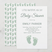 Invitation Sage Minimal Petits Pas Baby Shower (Devant / Derrière)