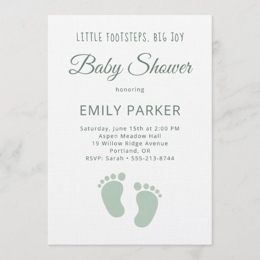 Invitation Sage Minimal Petits Pas Baby Shower (Devant)