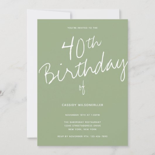 Invitation Sage minimaliste 40e anniversaire (Devant)