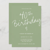 Invitation Sage minimaliste 40e anniversaire (Devant / Derrière)