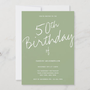 Invitation Sage minimaliste 50e anniversaire