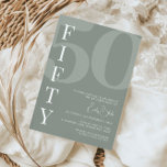 Invitation Sage minimaliste Cinquante-ème fête d'anniversaire<br><div class="desc">Cette invitation minimaliste à la fête du 30ème anniversaire de typographie est parfaite pour une fête d'anniversaire moderne. Le design simple présente une police blanche classique sur un arrière - plan sage. Personnalisable dans n'importe quelle couleur. Gardez le design minimal et élégant, en l'état, ou personnalisez-le en ajoutant vos propres...</div>