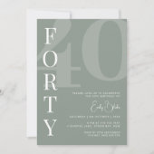 Invitation Sage minimaliste Quarante fête d'anniversaire 40e (Devant)