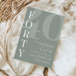 Invitation Sage minimaliste Quarante fête d'anniversaire 40e<br><div class="desc">Cette invitation minimaliste à la fête du 30ème anniversaire de typographie est parfaite pour une fête d'anniversaire moderne. Le design simple présente une police blanche classique sur un arrière - plan sage. Personnalisable dans n'importe quelle couleur. Gardez le design minimal et élégant, en l'état, ou personnalisez-le en ajoutant vos propres...</div>
