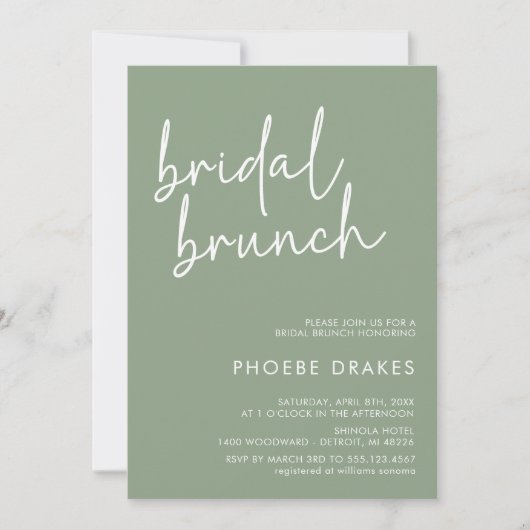 Invitation Sage Minimaliste Script Bridal Brunch (Devant)