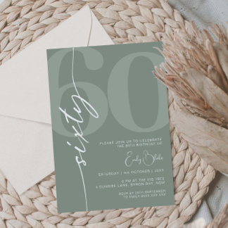 Invitation Sage minimaliste Soixante 60e fête d'anniversaire
