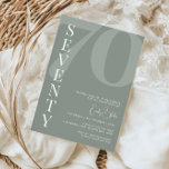 Invitation Sage minimaliste Soixante-dix 70e anniversaire<br><div class="desc">Cette invitation minimaliste à la fête du 30ème anniversaire de typographie est parfaite pour une fête d'anniversaire moderne. Le design simple présente une police blanche classique sur un arrière - plan sage. Personnalisable dans n'importe quelle couleur. Gardez le design minimal et élégant, en l'état, ou personnalisez-le en ajoutant vos propres...</div>