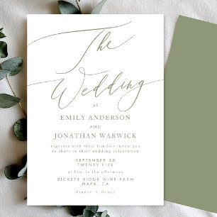 Invitation Sage minimaliste vert et blanc Mariage simple