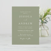 Invitation Sage minimaliste vert et Mariage blanc (Debout devant)