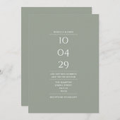 Invitation Sage minimaliste Vert Mariage Date QR Code (Devant / Derrière)