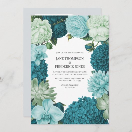 Invitation Sage Mint, Ocean Teal & Ice Bluebell Wedding (Devant / Derrière)