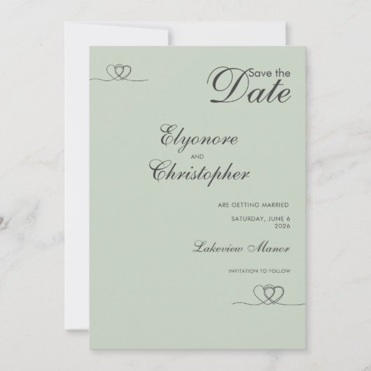 Invitation Sage Moderne Chic Mariage Épargne La Date (Devant)