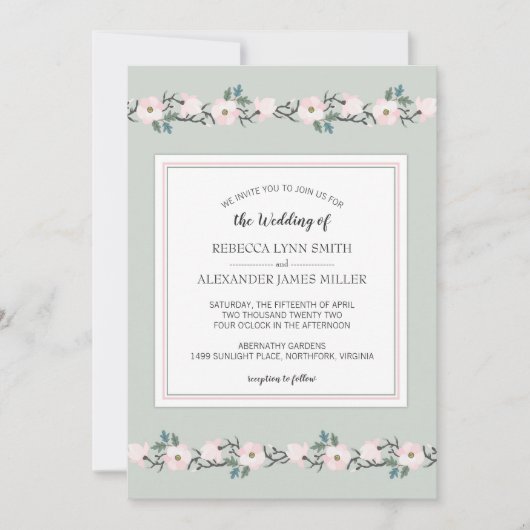 Invitation Sage moderne et Blush rose Floral Wedding Inviter (Devant)