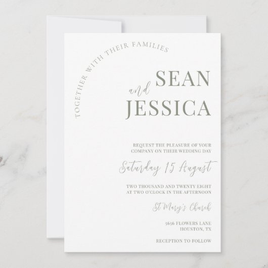 Invitation Sage moderne et Mariage blanc (Devant)