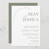 Invitation Sage moderne et Mariage blanc (Devant / Derrière)