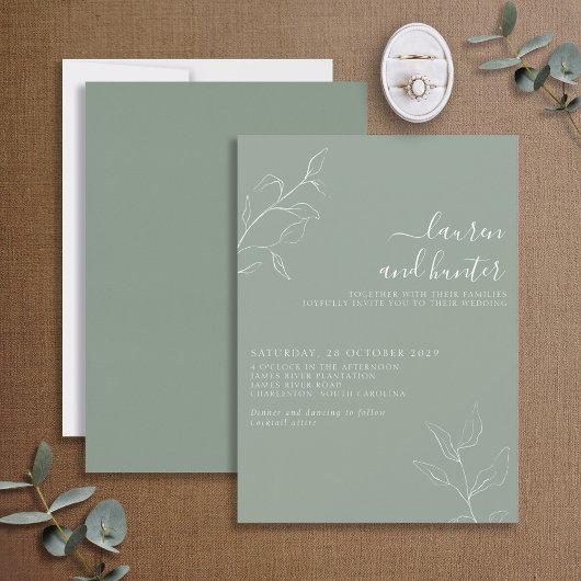 Invitation Sage moderne Green Script Mariage Botanique Invita