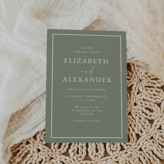 Invitation Sage moderne minimaliste Vert & Mariage blanc