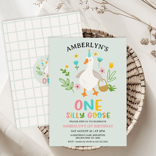 Invitation Sage moderne une oie sotte 1er anniversaire