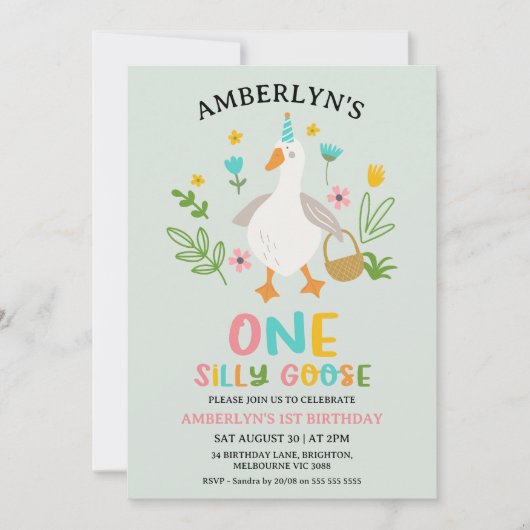Invitation Sage moderne une oie sotte 1er anniversaire (Devant)