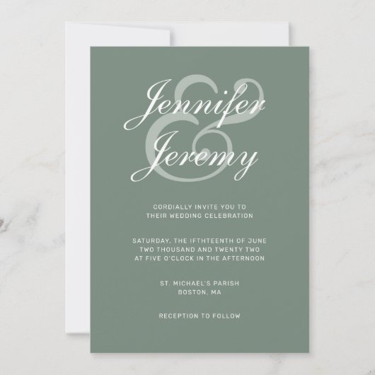 Invitation Sage moderne Vert blanc Script Tout en un Mariage (Devant)
