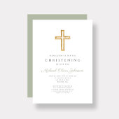 Invitation Sage moderne Vert Croix religieuse Christening
