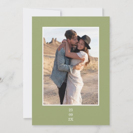 Invitation Sage moderne Vert Date Line Photo Mariage Floral (Dos)