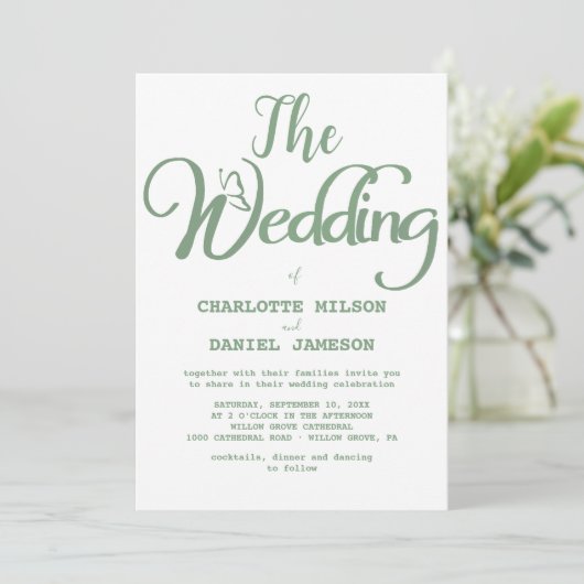 Invitation Sage moderne Vert et blanc Mariage simple (Debout devant)