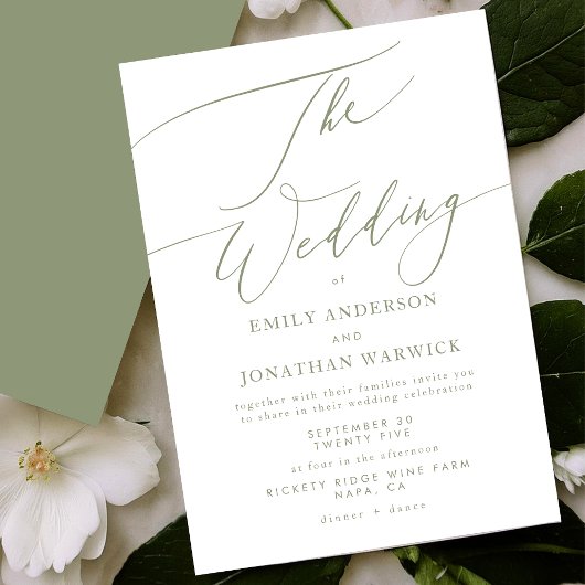 Invitation Sage moderne Vert et blanc Mariage simple