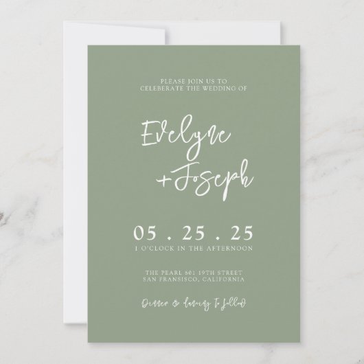 Invitation Sage moderne vert printemps Boho QR Code Mariage (Devant)