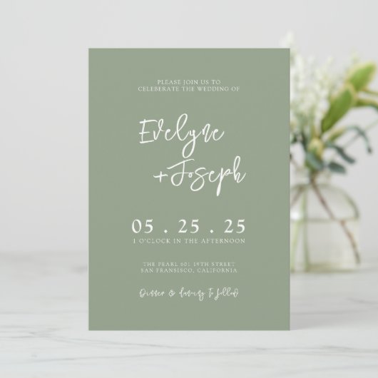 Invitation Sage moderne vert printemps Boho QR Code Mariage (Debout devant)