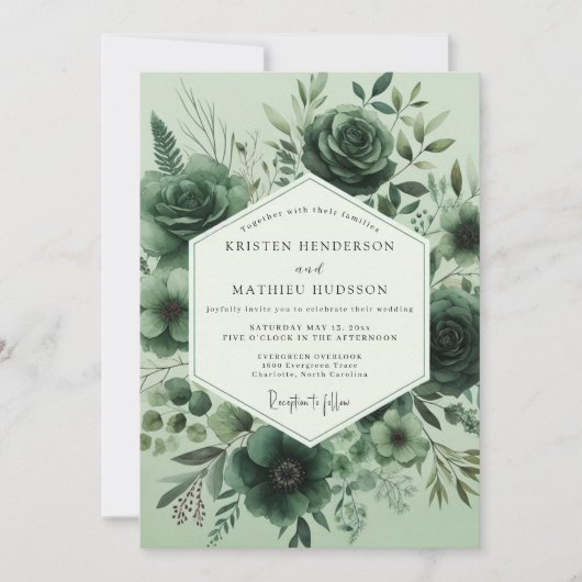 Invitation Sage Monochromatic Flora Wedding (Devant)