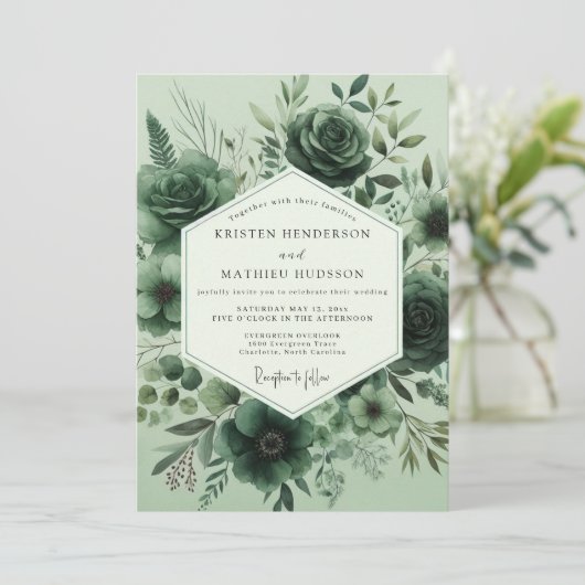 Invitation Sage Monochromatic Flora Wedding (Debout devant)
